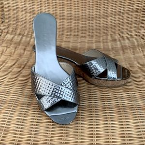 Jimmy Choo Silver Patent Leather Slide Wedge Sandals EU 40, US 9.5/10 ON SALE!!!